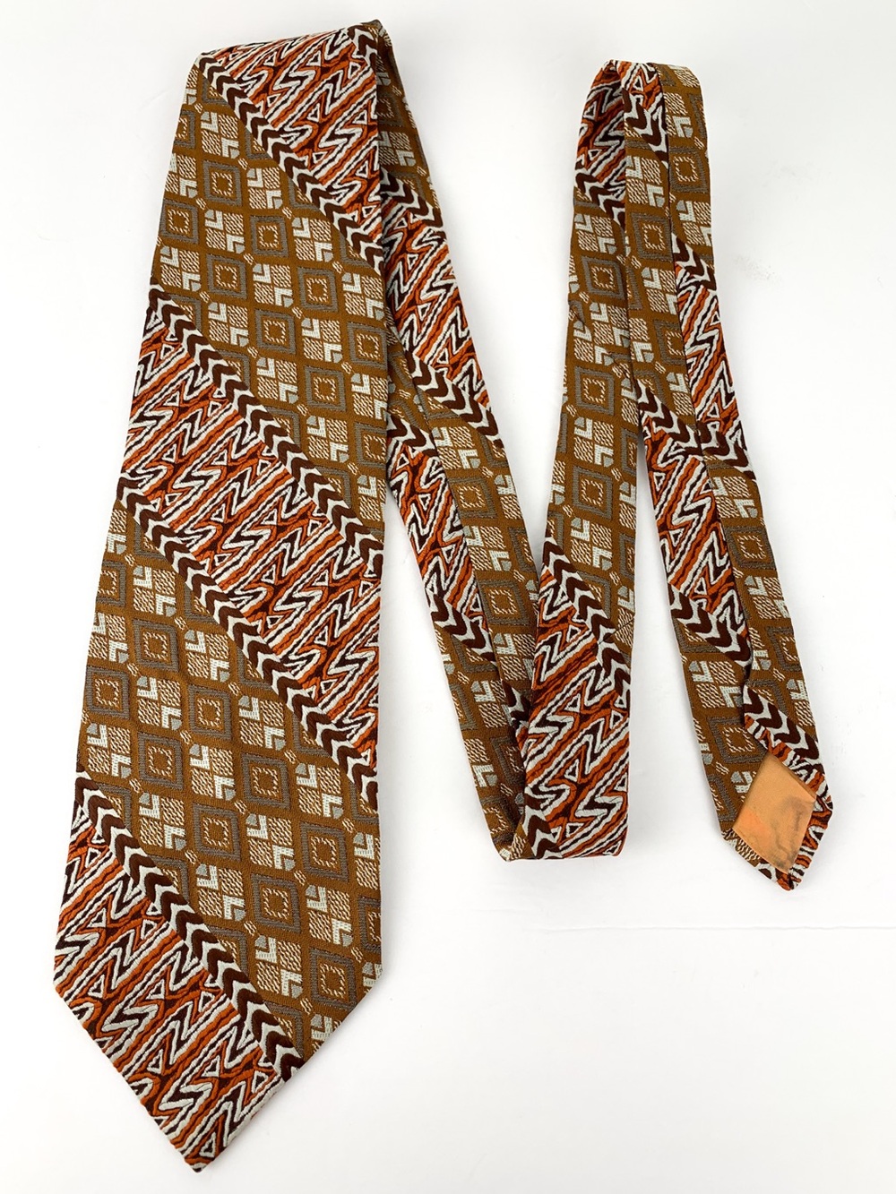 Vintage psychedelic polyester tie wide cut 60s or 70s mens tie brown tan rust